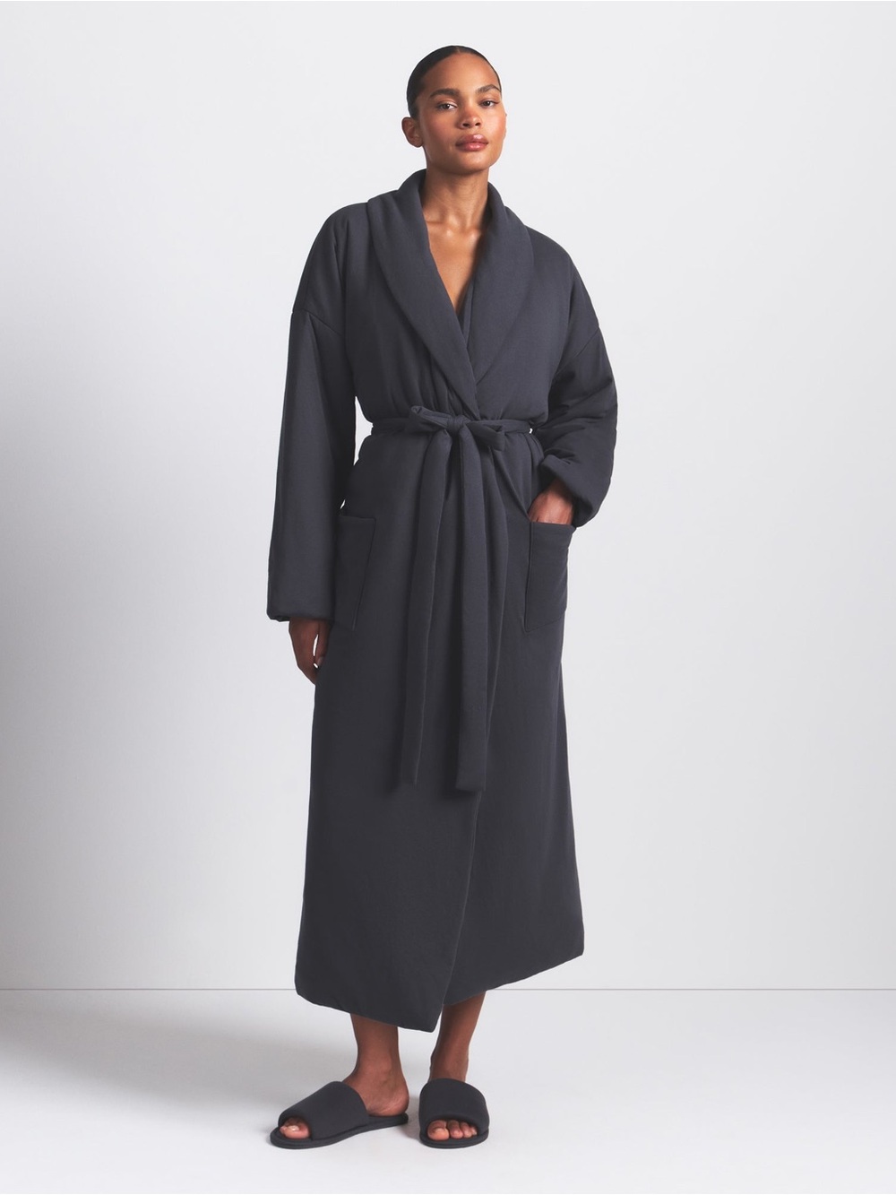 SKIMS LONG DUVET ROBE - ASH